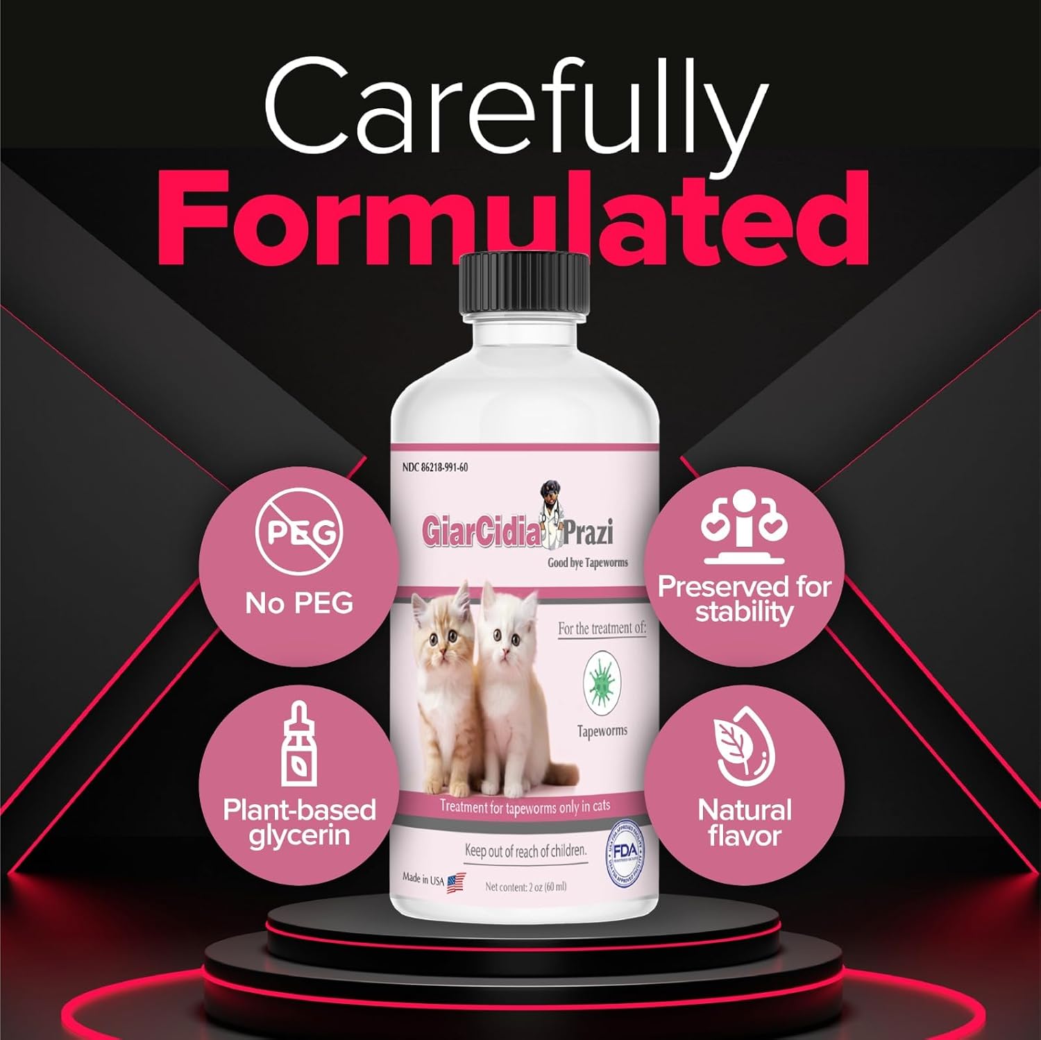 Giarcidia feline tapeworm treatment with three milliliter dropper