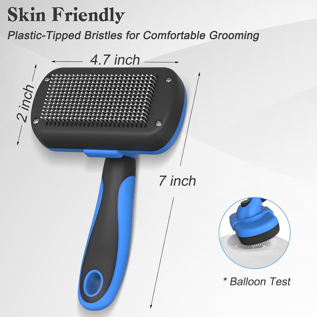 Swihauk dog brush for shedding close up of protective round head bristles.