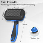Swihauk dog brush for shedding close up of protective round head bristles.