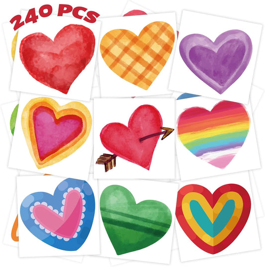 Winthrop 240 pieces bulk valentine heart temporary tattoos front view
