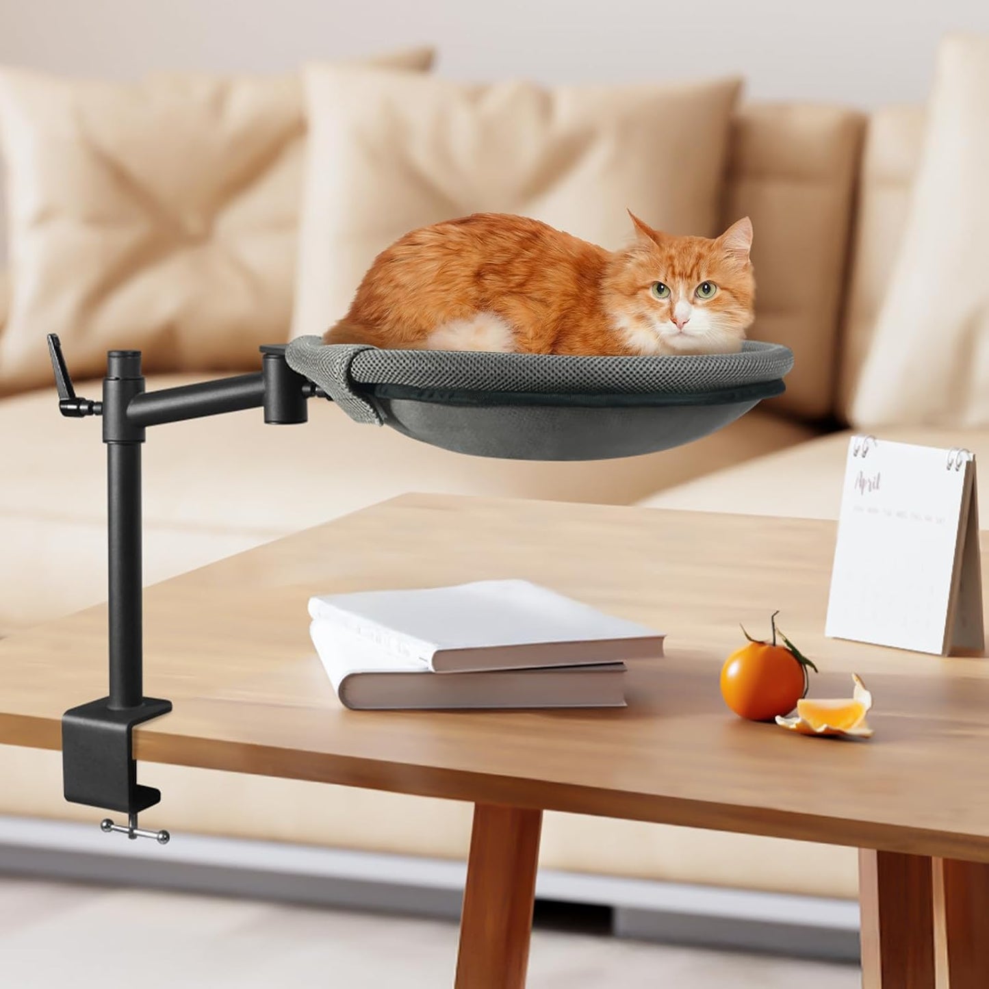 Unidevice cat bed installed on a modern office desk