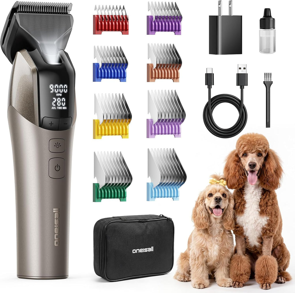 oneisall Dog Clippers for Grooming Thick Hair, Professional 9000RPM 5 Speed with 5 in 1 DLC Blade, 280min Cordless, Low Noise Dog Grooming Kit with 8 Metal Combs Carring Case for Dogs Cats Homepro A1 - Image 10