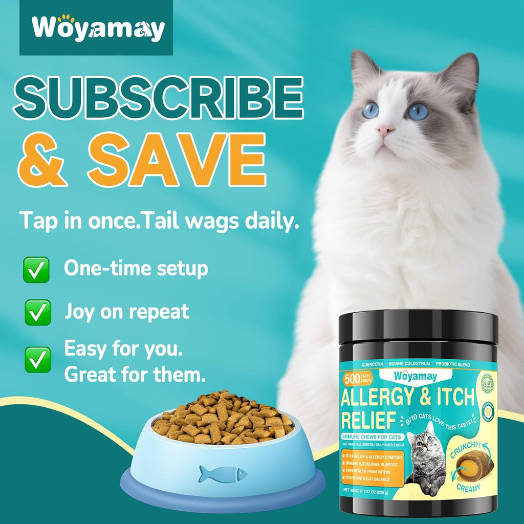 Woyamay Cat Allergy Relief for Cats, 500 Crunchy & Creamy Anti-Itch and Immunity Chews for Itchy Skin, Paws, Eyes, Ears| Stop Licking & Scratching, Supports Seasonal Itching, Chicken Flavor - Image 9