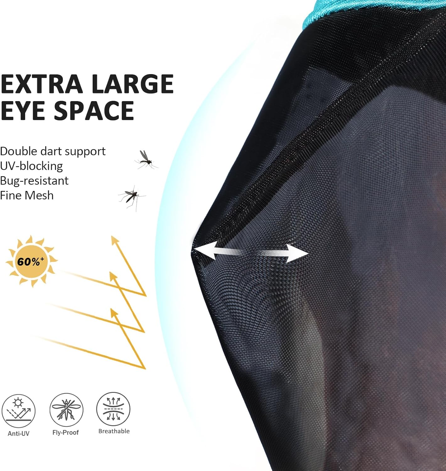 Side profile of Harrison Howard teal horse fly mask on a horse