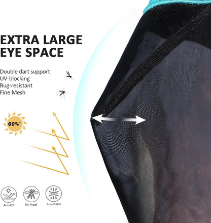 Side profile of Harrison Howard teal horse fly mask on a horse