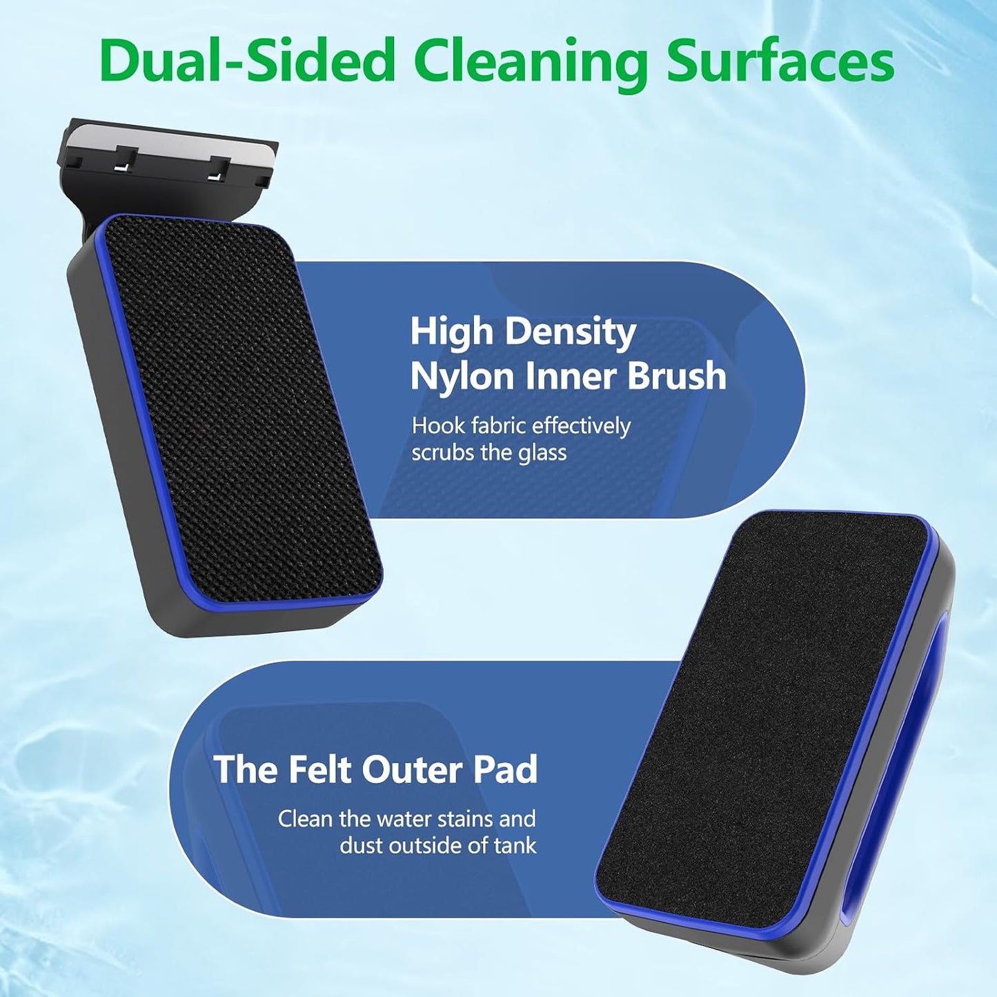 SYSENCIAGA aquarium glass cleaner showcasing the interchangeable stainless steel and plastic scraper blades