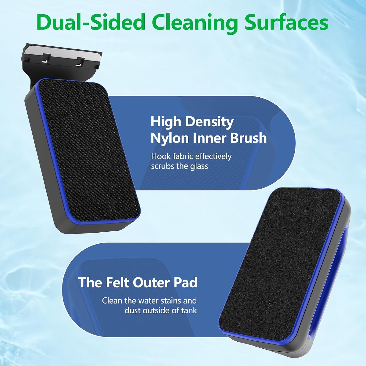 SYSENCIAGA aquarium glass cleaner showcasing the interchangeable stainless steel and plastic scraper blades