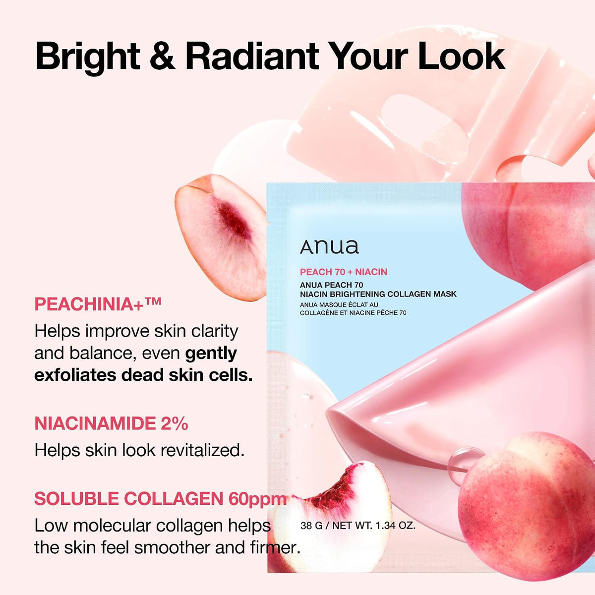 Anua Peach 70 Niacin Brightening Collagen Mask hydrogel texture closeup