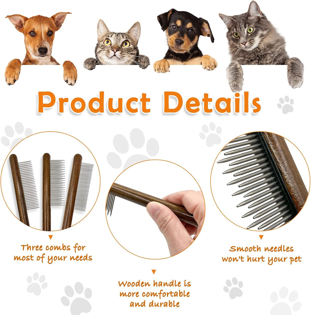Close up view of the rounded stainless steel teeth on the pet grooming comb.