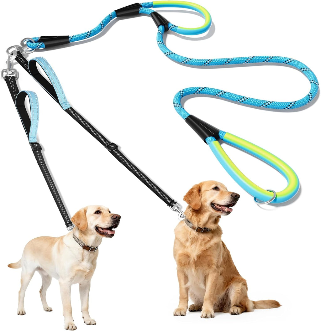XiaZ Double Dog Leash for Two Dogs, No Tangle with 360 degrees Swivel & 4 Comfortable Handles, Heavy Duty Dual Dog Leash with Highly Reflective Rope, Adjustable Split Leash for Small Medium Dogs, 3/8"Black - Image 10