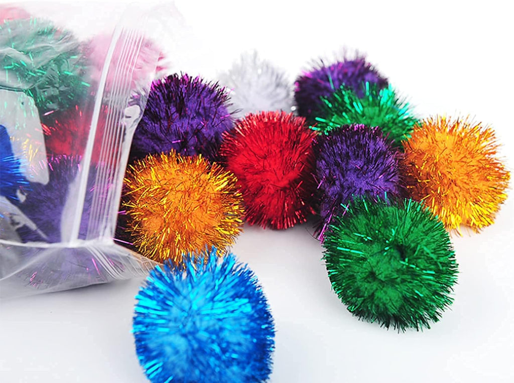 Multi color sparkling tinsel poms for creative DIY crafts