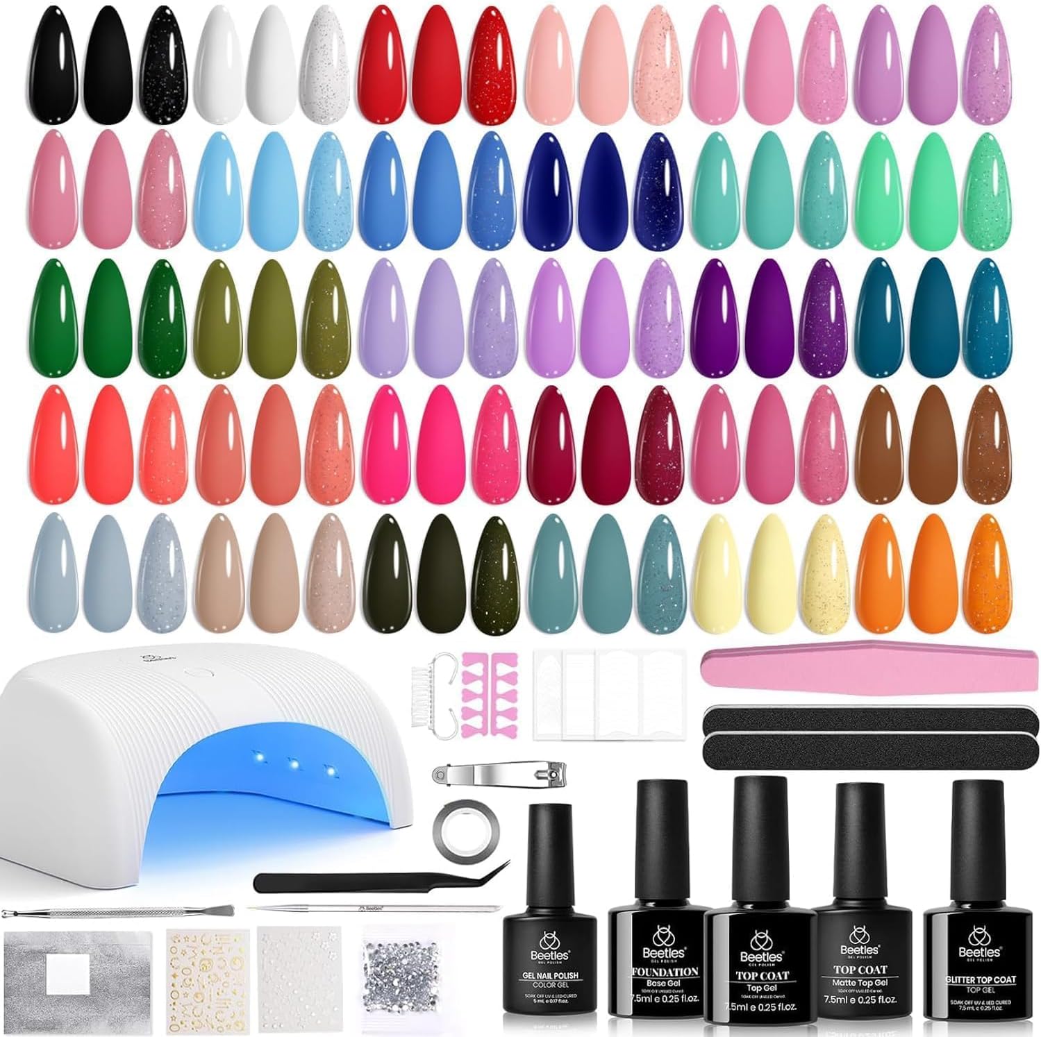 Beetles gel nail polish kit 54 pieces with UV light and 32 colors