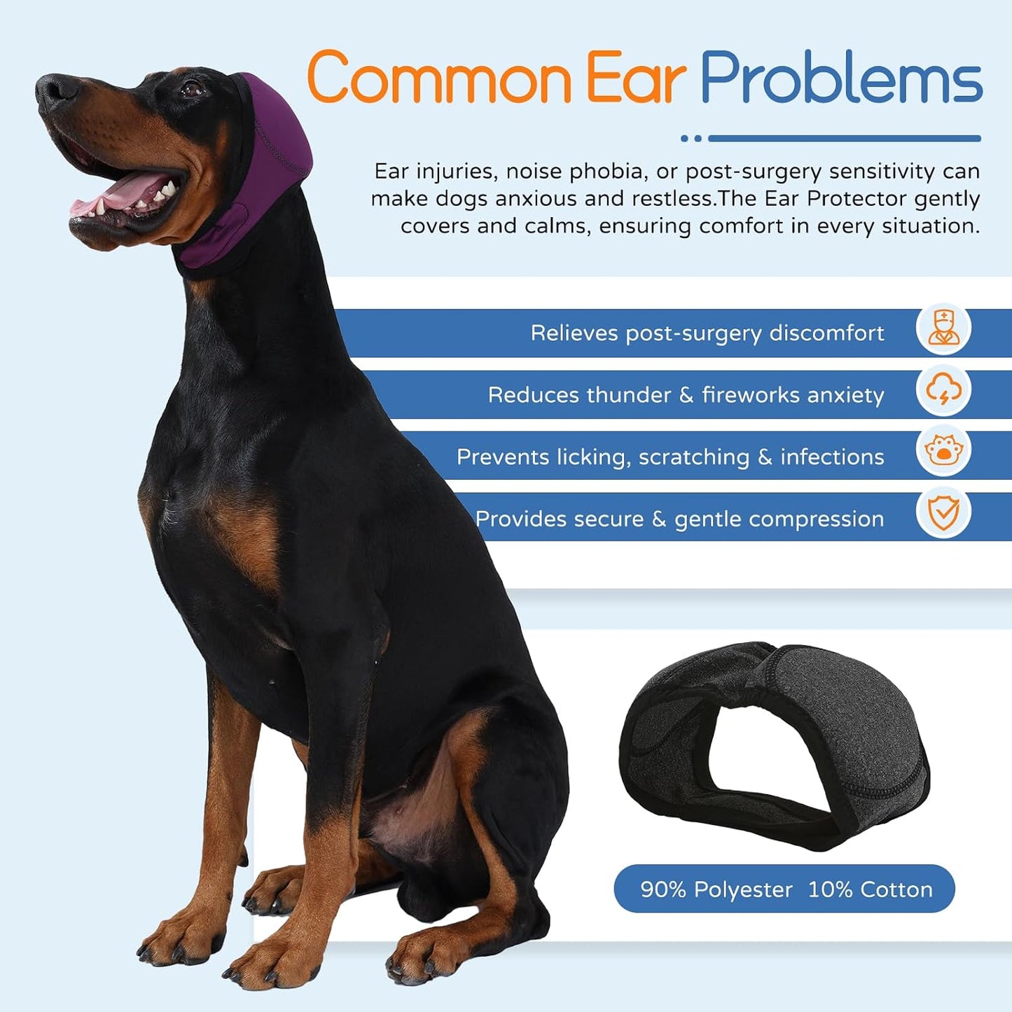 Harbyel waterproof dog swim cap and ear wrap used during pet bathing.