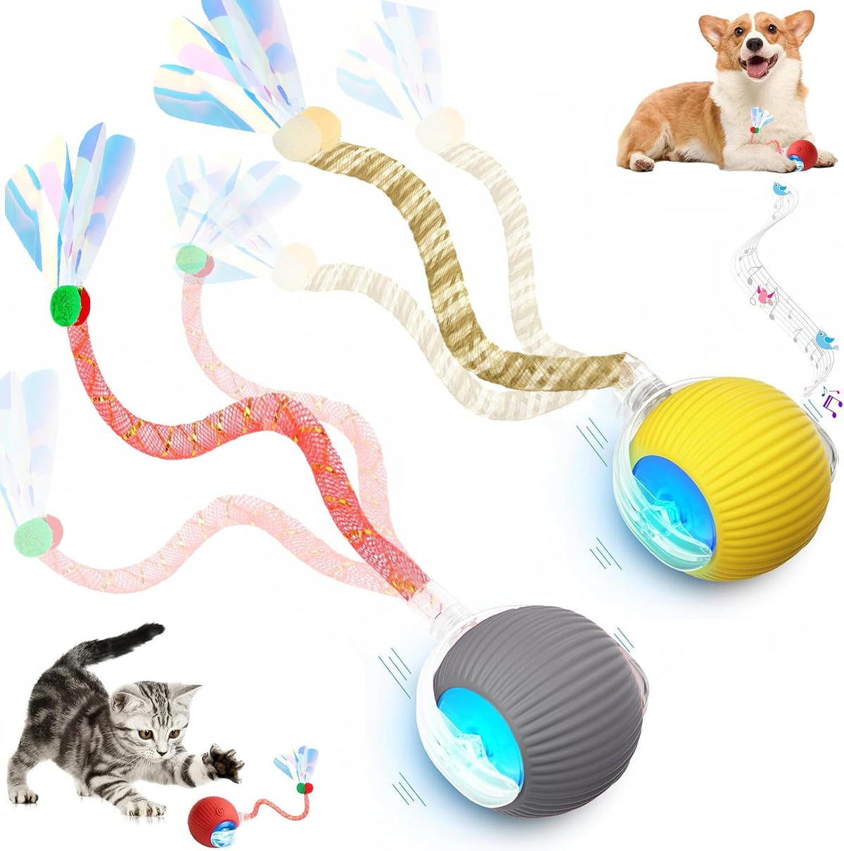 2 Packs Speed 2.0 Tail Interactive Cat Toys for Indoor Cats, Chirping & Motion Activate Cat Toy, Smart Kitten Rolling Ball Moving Ball Toys, Rechargeable Dog Cats Bal l for Enrichment Exercise - Image 13