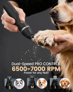 Complete PAPMINI pet grooming kit contents including guide combs, steel scissors, cleaning brush, and Type-C cable.