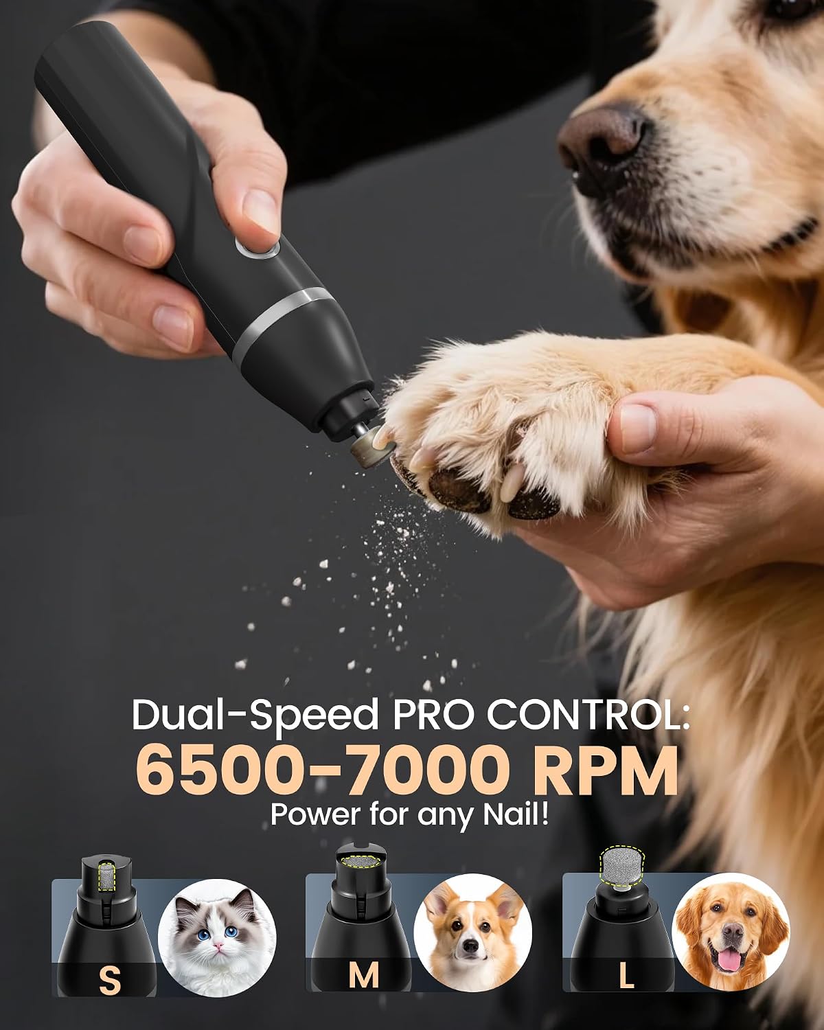Complete PAPMINI pet grooming kit contents including guide combs, steel scissors, cleaning brush, and Type-C cable.
