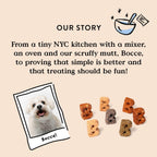 Bocce's Bakery fresh breath dog chews packaging indicating the wheat free recipe formula