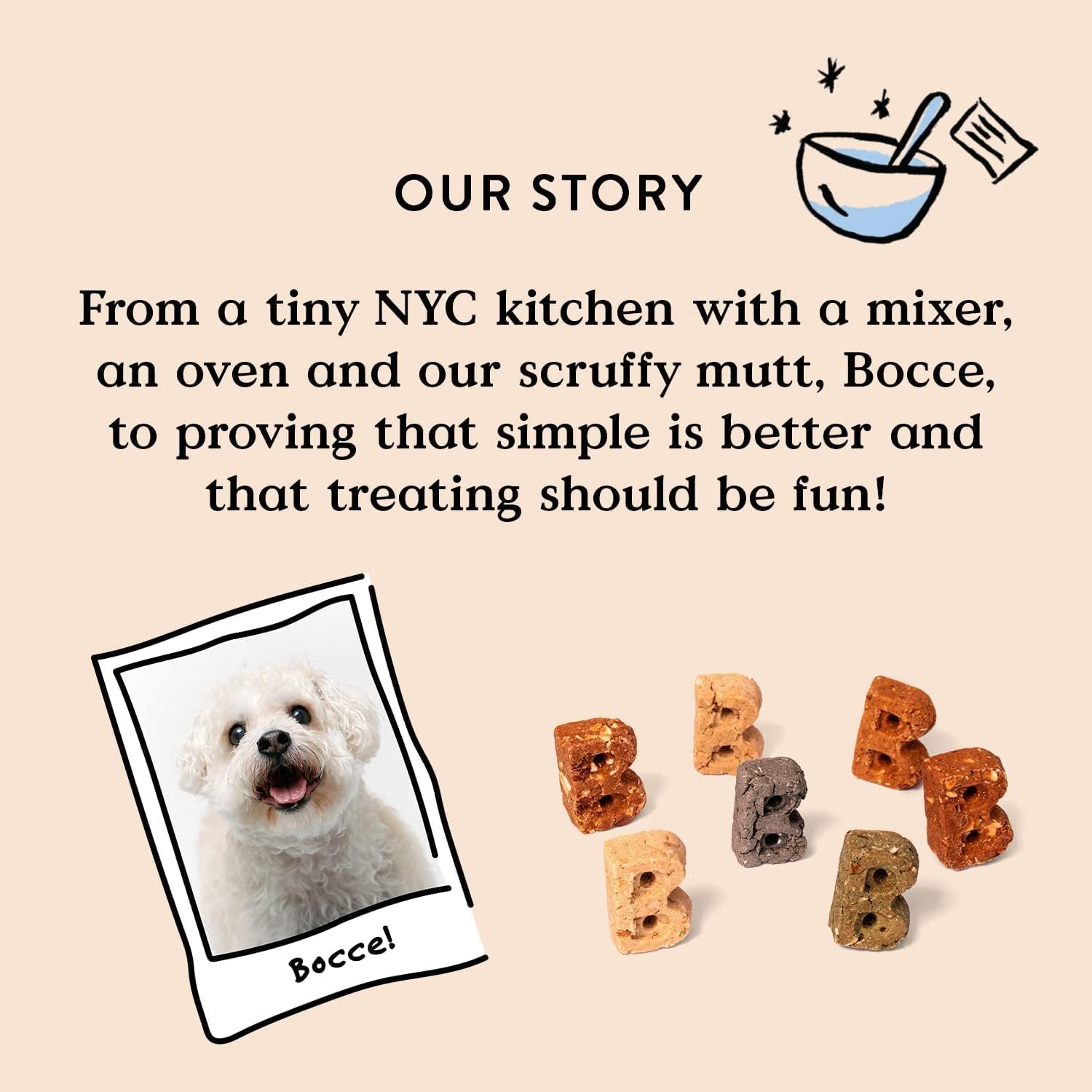 Bocce's Bakery fresh breath dog chews packaging indicating the wheat free recipe formula