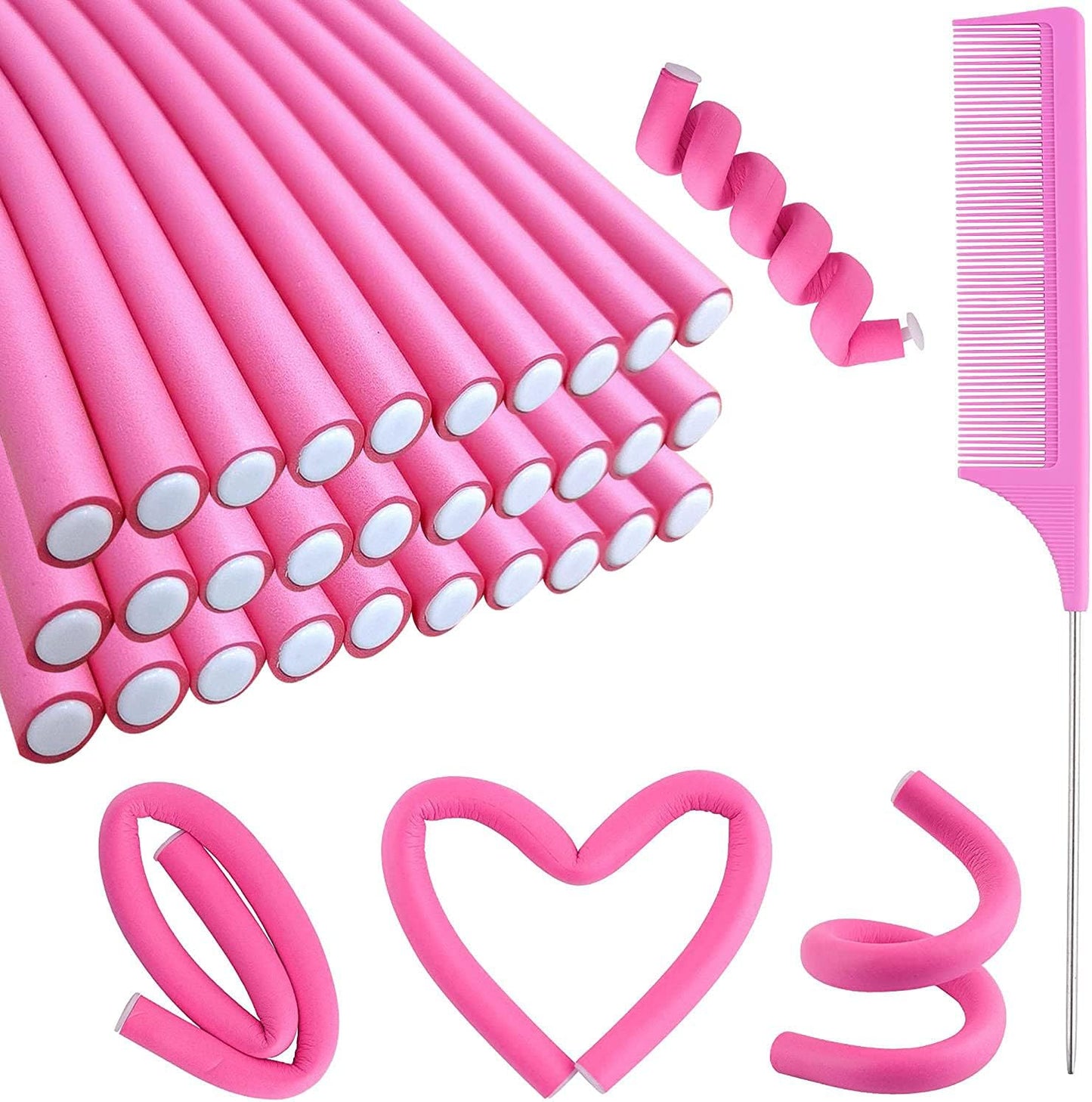 Buytta flexible curling rods set front view pink heatless rollers