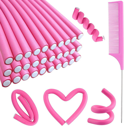 Buytta flexible curling rods set front view pink heatless rollers