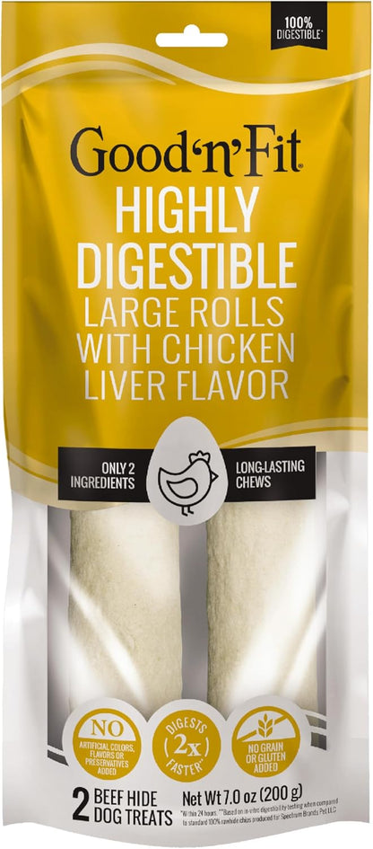 Good n Fit Small Rolls with Real Chicken Liver Flavor, 6 Count, Long-Lasting Highly Digestible Rawhide Chews for Dogs - Image 10