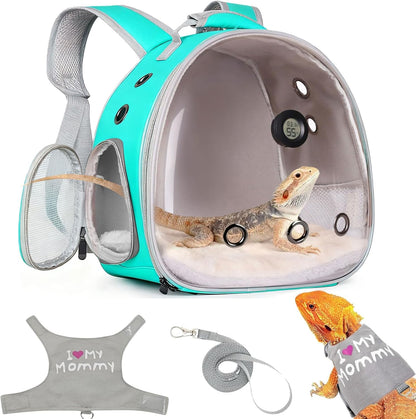 Bearded Dragon Travel Backpack Carrier with Reptile Thermometer and Humidity Gauge Lizard Travel Cage Space Capsule Clear Bubble Window Astronaut Reptile Bag for Ball Python (Pink, Carrier) - Image 11