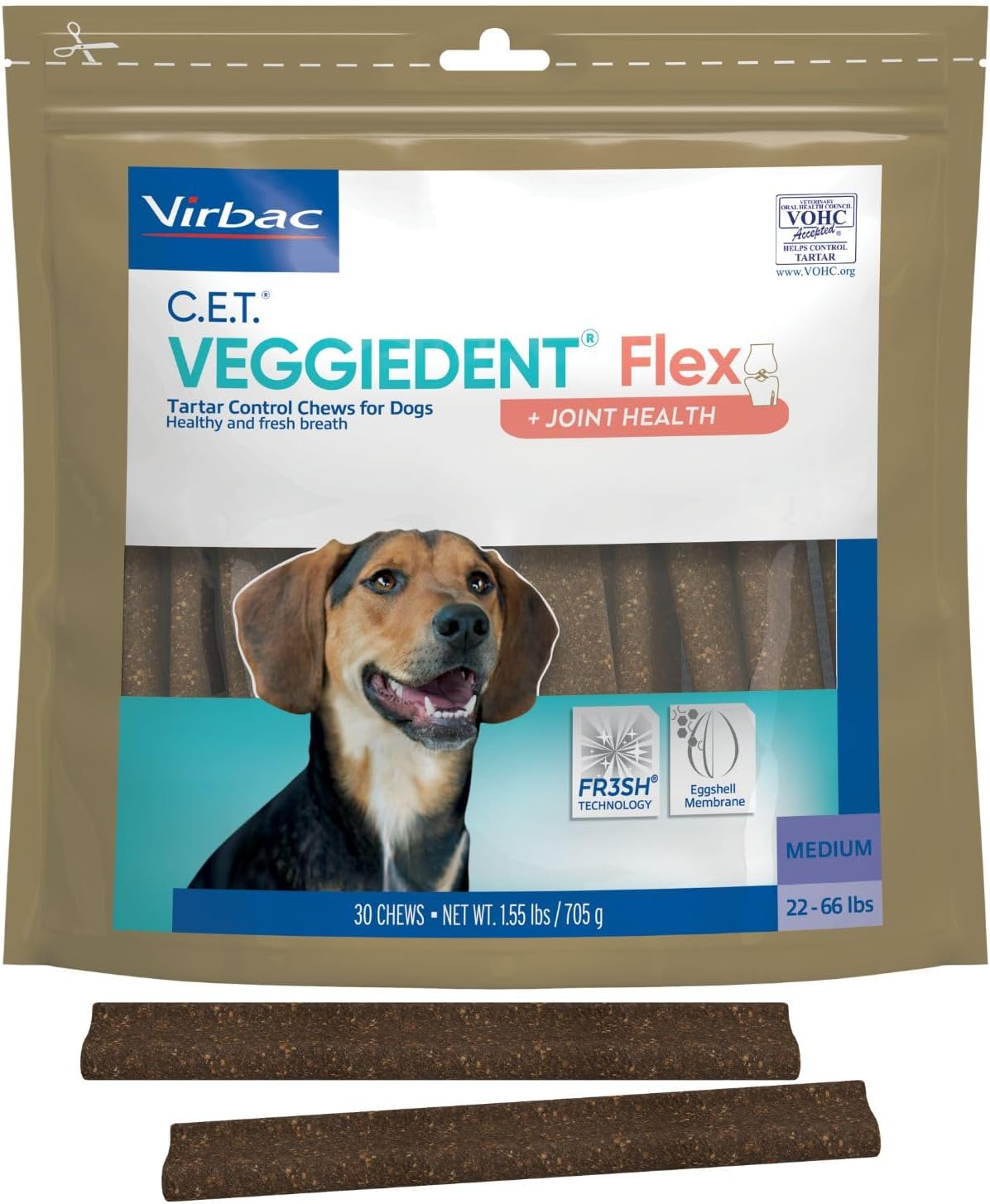 BiovaFlex eggshell membrane callout on Virbac dog dental treats