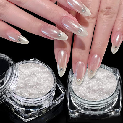 Lokby 2 Jars White Clear Chrome Nail Powder Set front view