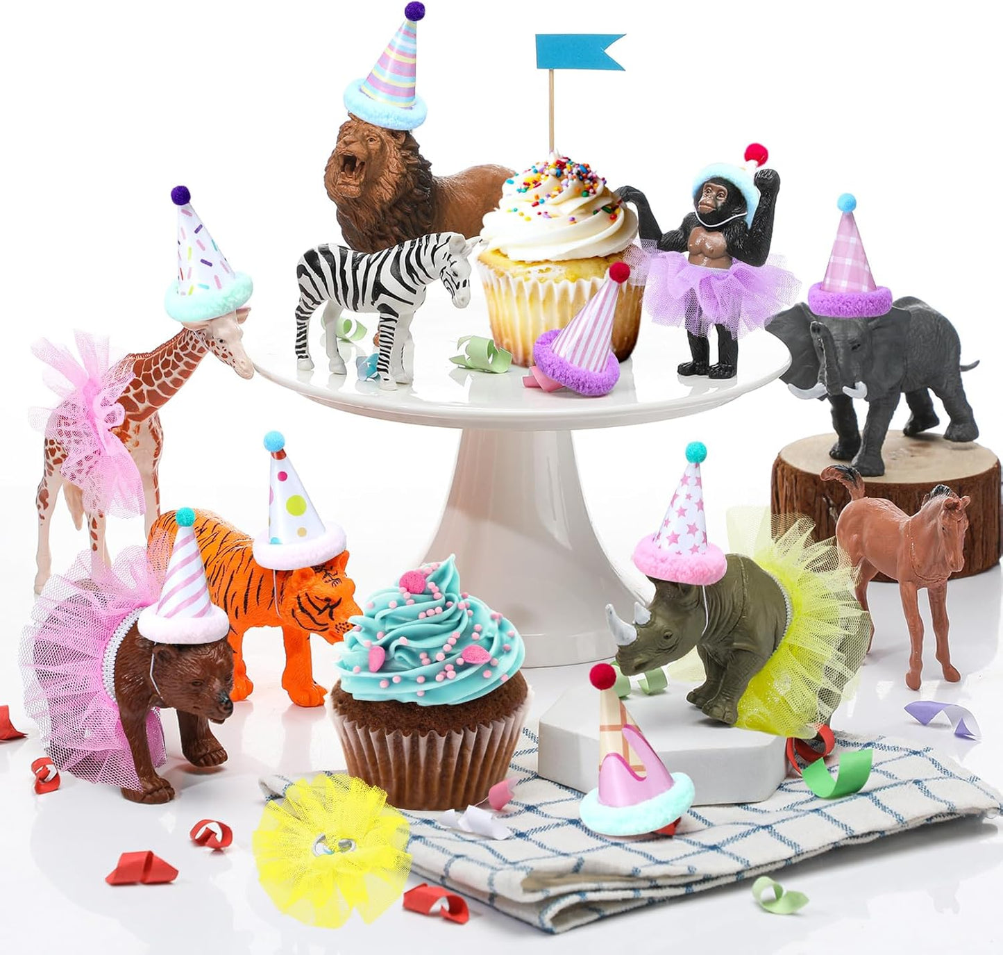 Weysat 27 piece jungle animal cake topper set front view