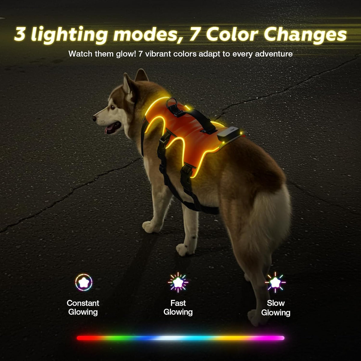Fiveda rechargeable LED dog harness adjustable straps