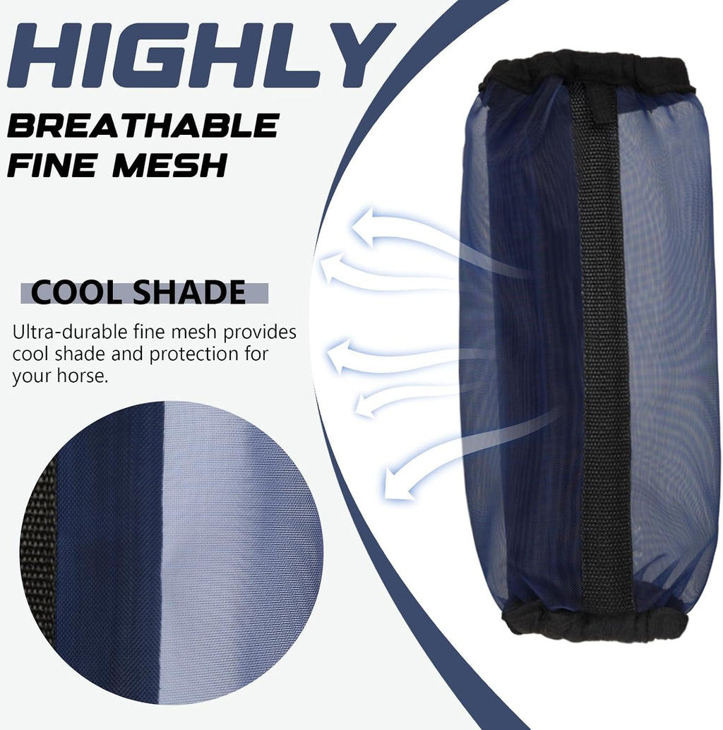 Breathable equine anti fly leggings with sturdy support strips on horse legs