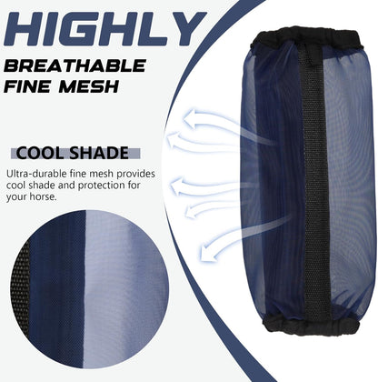 Breathable equine anti fly leggings with sturdy support strips on horse legs