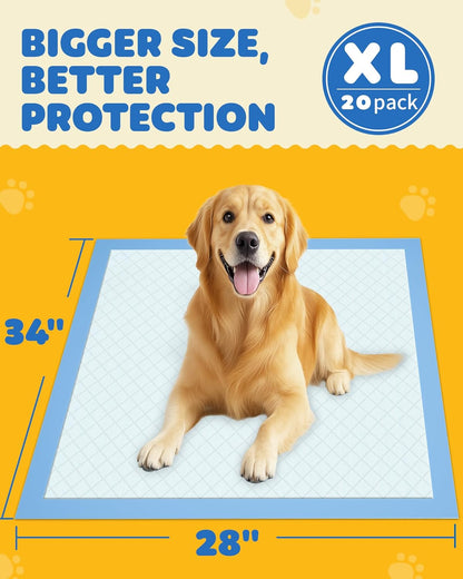 Extra large thirty four by twenty eight inch dog training pad layout comparison next to a crate