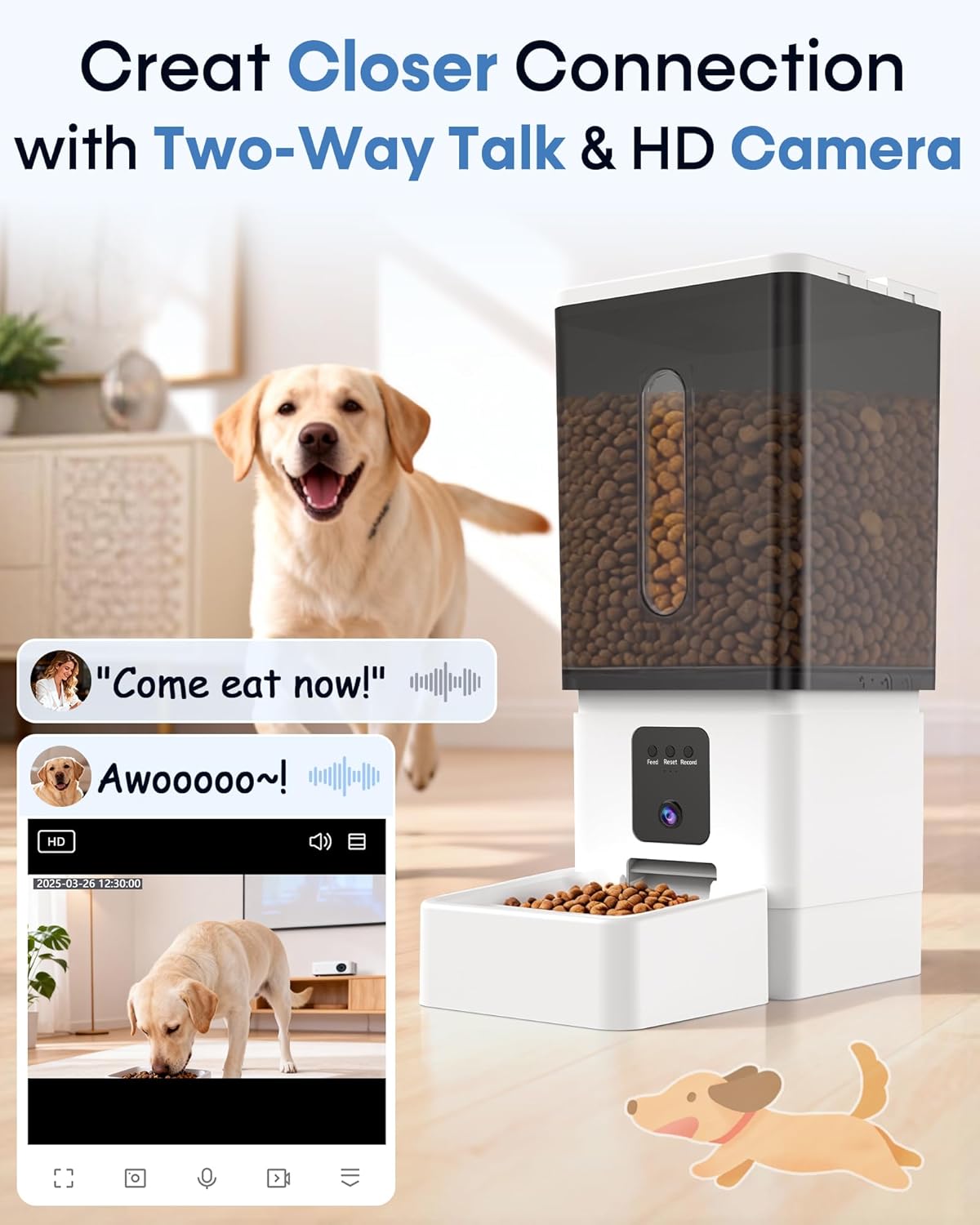 Wnfuo smartphone application interface demonstrating automatic meal scheduling and portion control settings