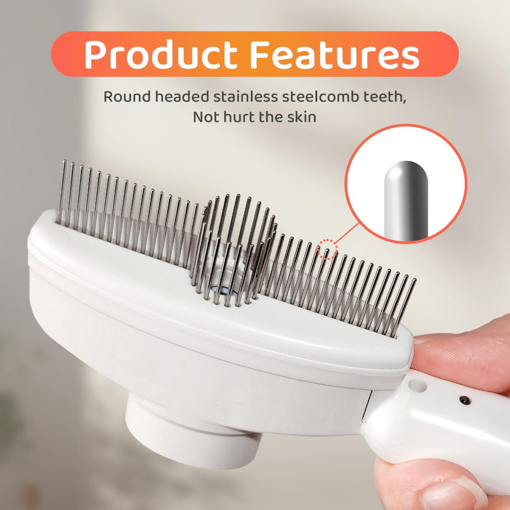Livekey cat comb demonstrating one-touch cleaning feature