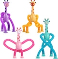 XONTEUS telescopic suction cup giraffe toys front view four pack in blue pink purple and yellow.