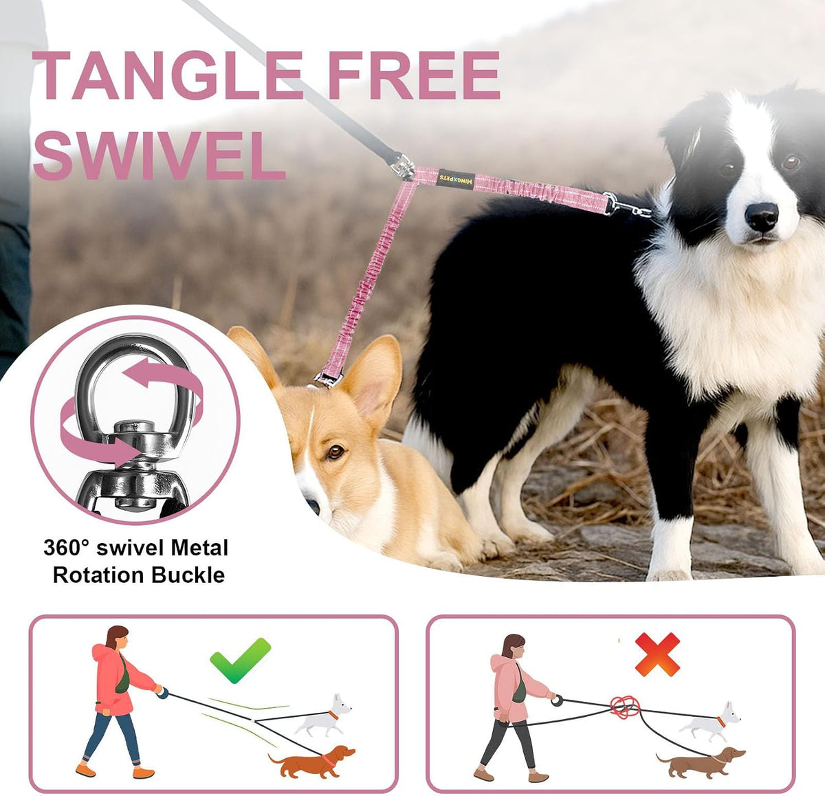 Reflective stitching visible on MingXpets leash at night