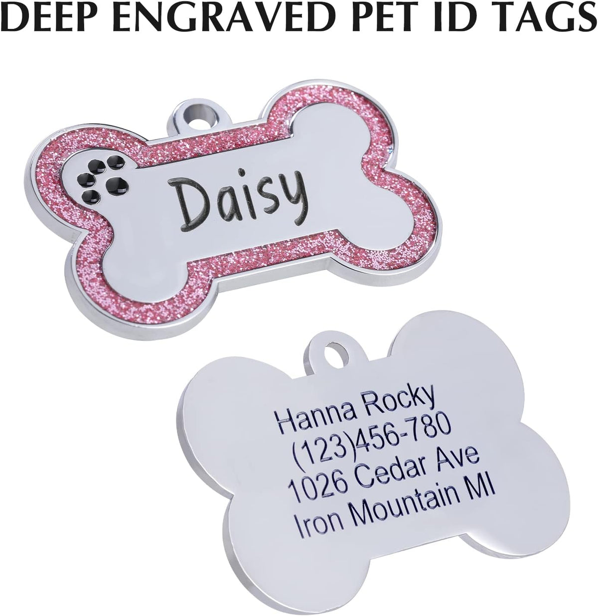 Double sided deep laser engraved cat nameplate tag in pink