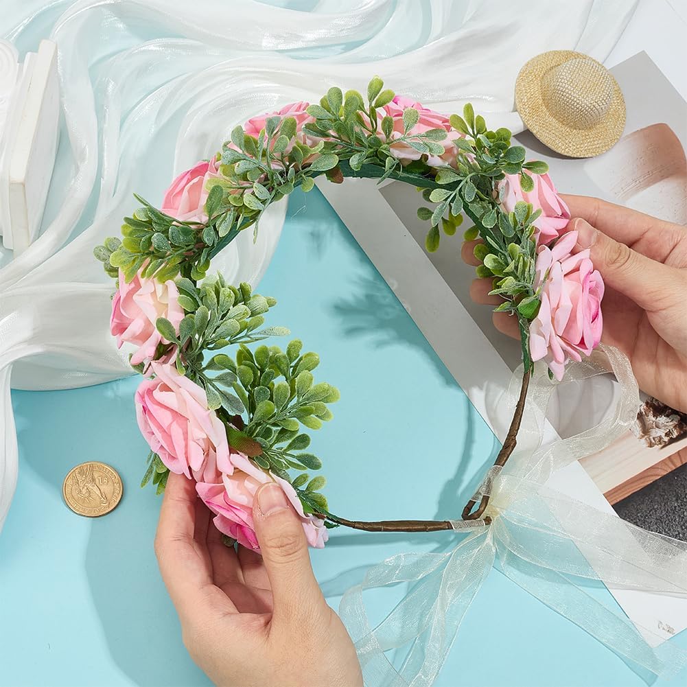 GORGECRAFT dog flower necklace for wedding adjustable pink rose garland wreath