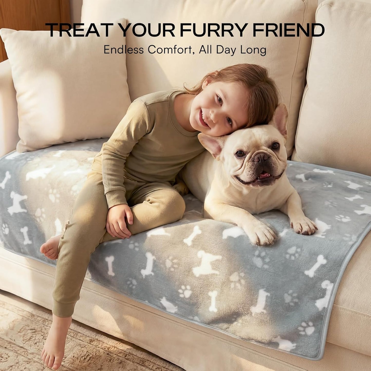 Luciphia premium fleece pet blankets spread out on a living room couch for scratch protection