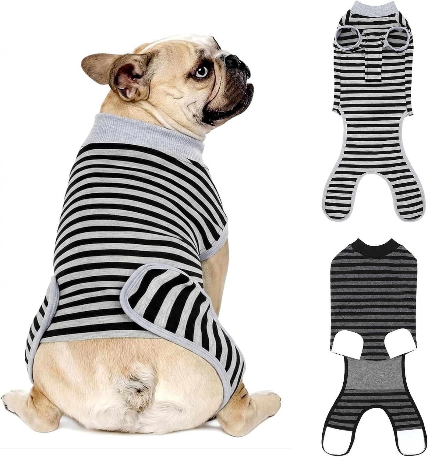 2 Packs Breathable Cotton Dog Recovery Suit for After Neuter Spay Abdominal Wounds Protector, Professional Anti-Licking Onesies for Male Female Pets Surgery Bandages, XL Blue & Green Stripes - Image 9