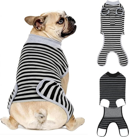 2 Packs Breathable Cotton Dog Recovery Suit for After Neuter Spay Abdominal Wounds Protector, Professional Anti-Licking Onesies for Male Female Pets Surgery Bandages, XL Blue & Green Stripes - Image 9