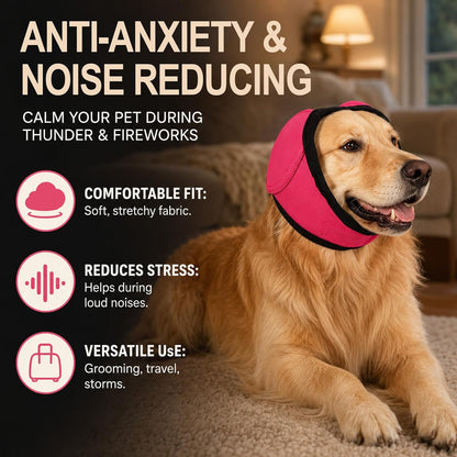 Side view of small dog wearing Yuyuso gray ear protection muff