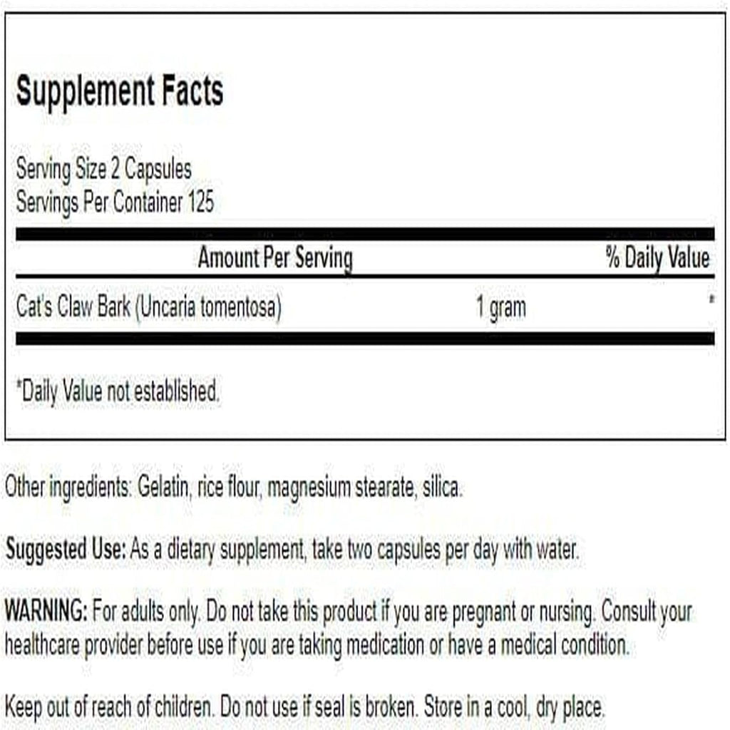 Swanson Cat's Claw herbal supplement 250 count 2 pack bundle