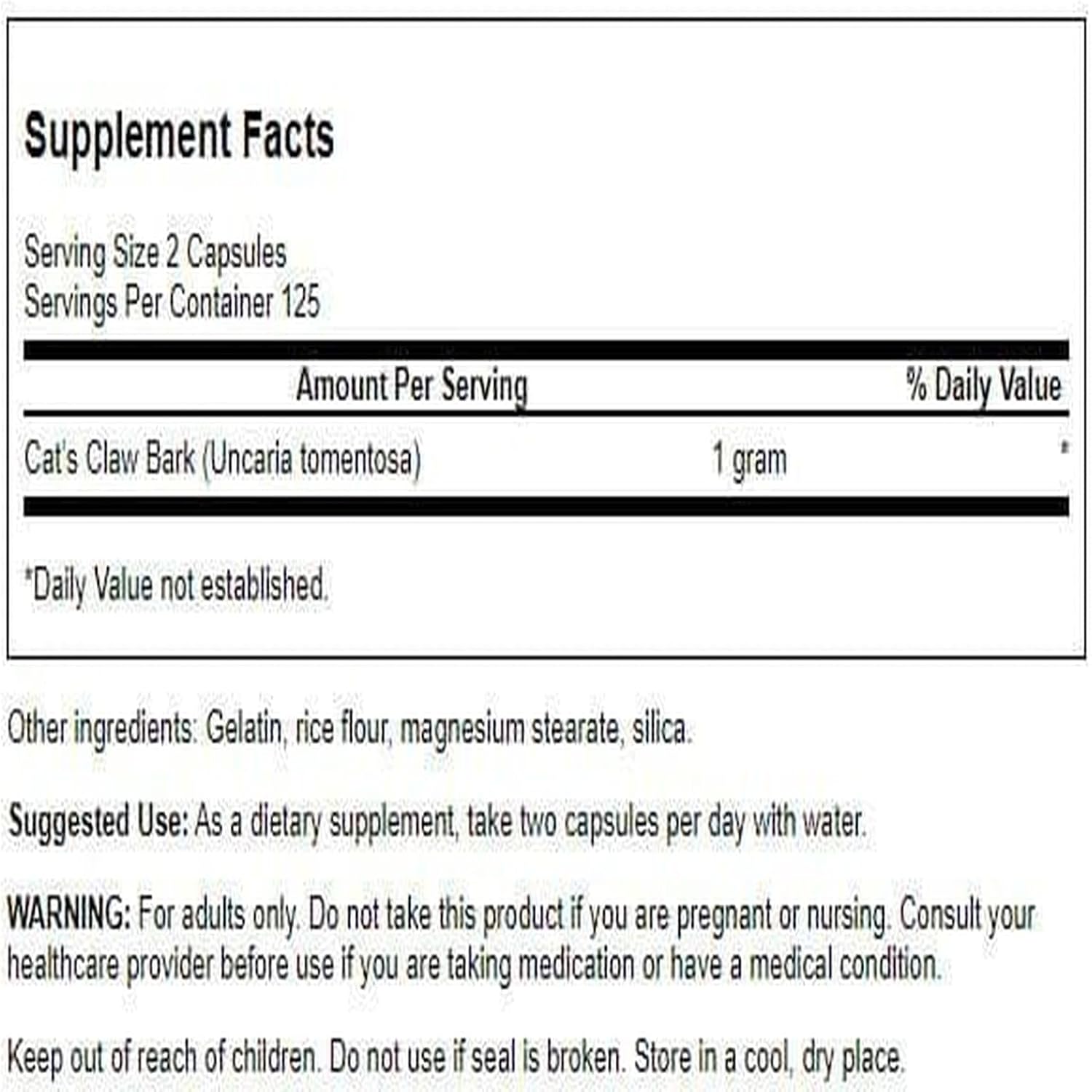 Swanson Cat's Claw herbal supplement 250 count 2 pack bundle