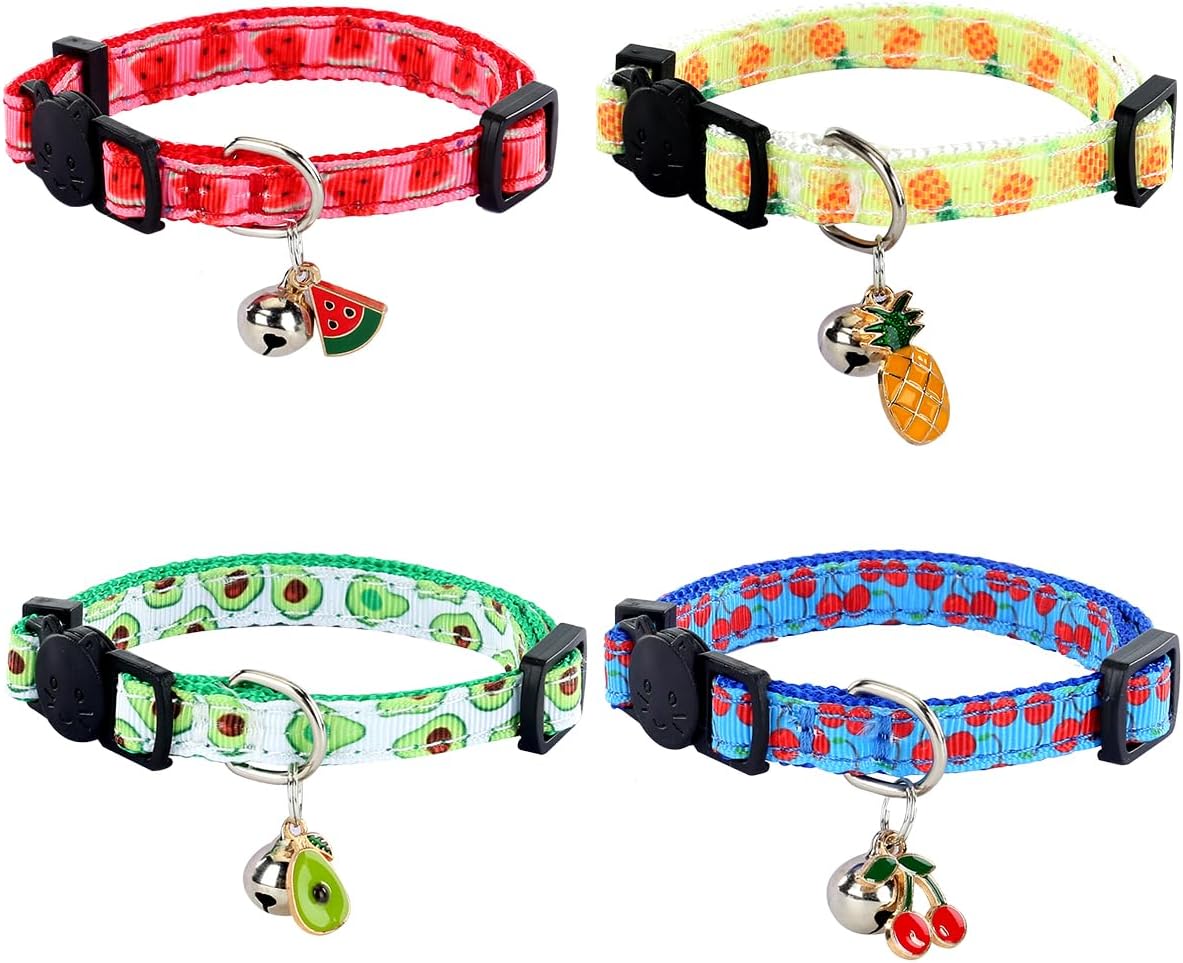 Yizepet adjustable kitten collar in watermelon pattern close up highlighting the safety buckle