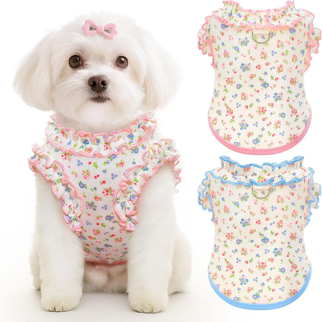Axiijgl 2 pack floral dog shirt front view for small dogs