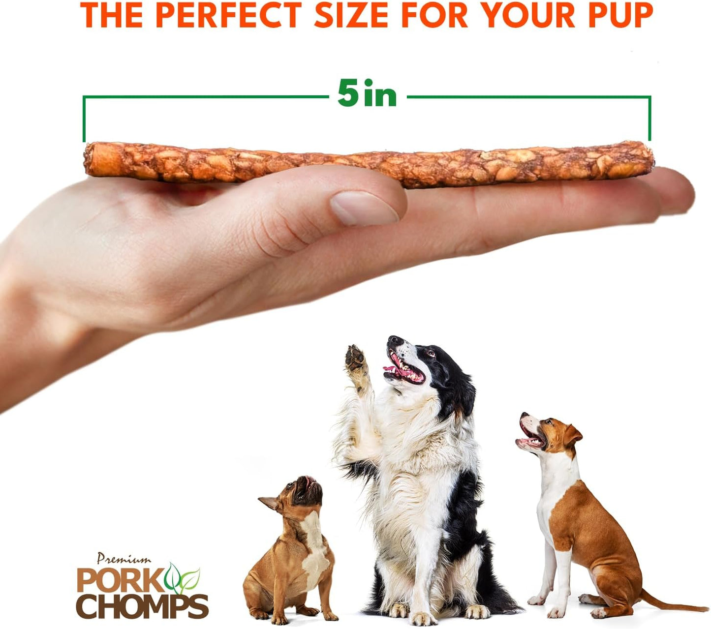 High protein low fat rawhide alternative dog chews from Pork Chomps