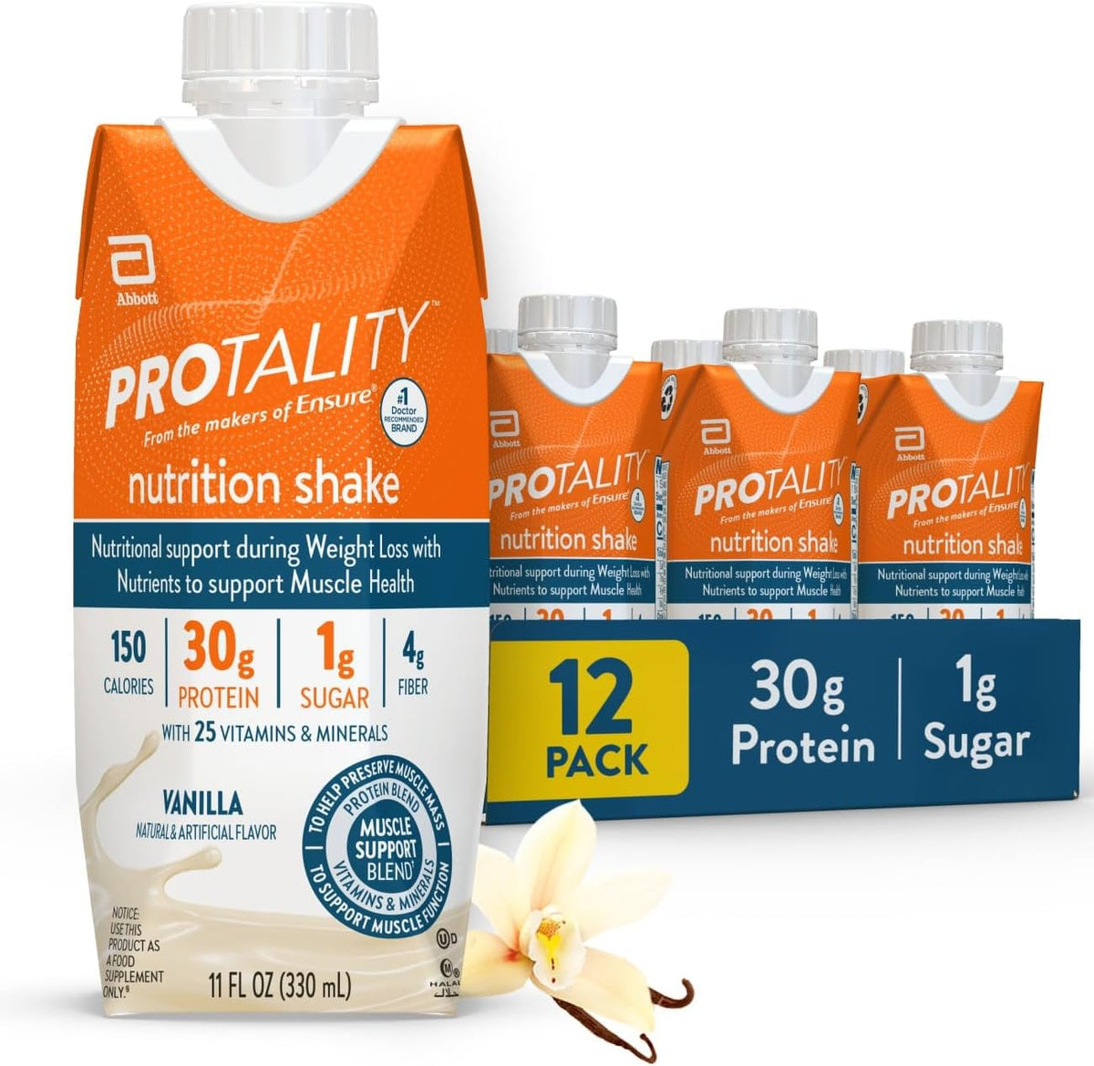 Protality Vanilla Nutrition Shake 12 pack front view authentic imported protein