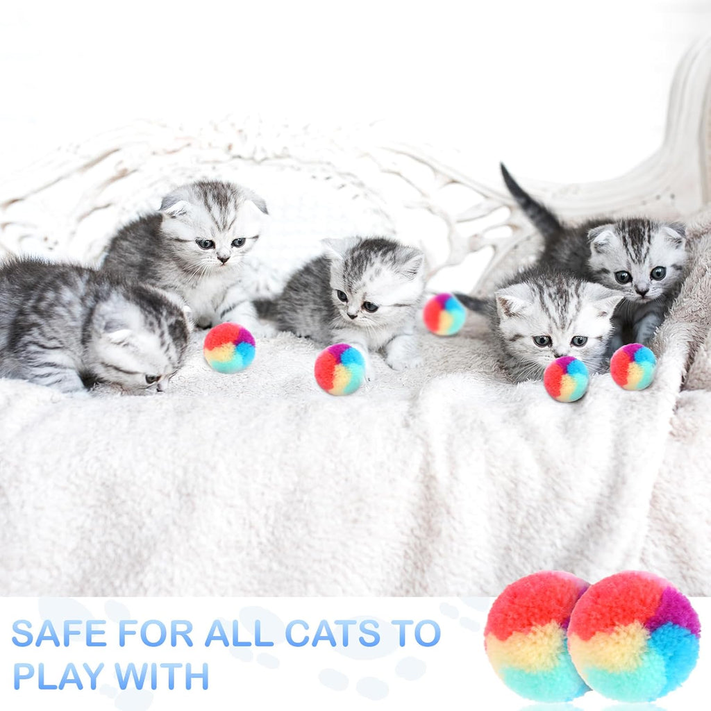 Various colors of fuzzy kitten balls for indoor exercise